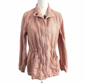 Caslon Linen Blend Red & White Striped Cinch Waist Light Utility Jacket sz M - Picture 1 of 10