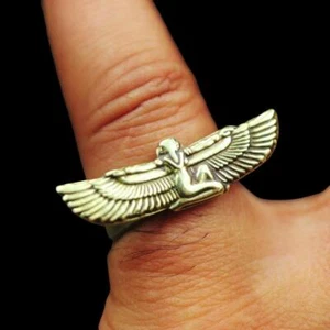 Cute Handmade Golden Brass Adjustable Ring Band of Ancient Egyptian Winged ISIS - Picture 1 of 7