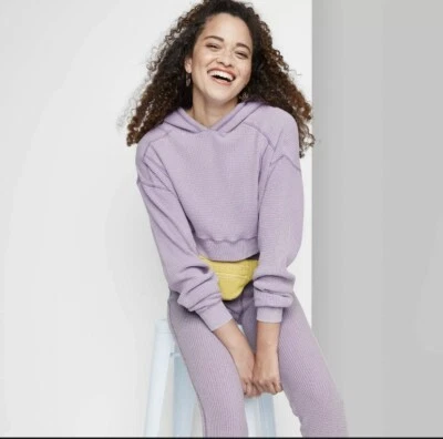 Sudadera con capucha recortada gofre Wild Fable púrpura para mujer talla S Foto 1 de 2