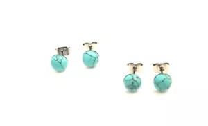 Turquoise Cabochon Ear Studs Earrings On 316L Surgical Steel Posts - Picture 1 of 2