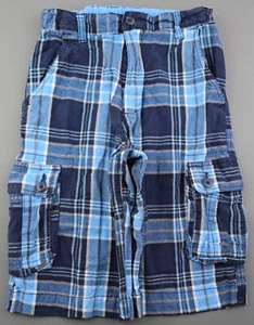 Boy's Faded Glory Plaid Cargo Shorts Blue Cotton Size 16 (26x10) - Picture 1 of 7