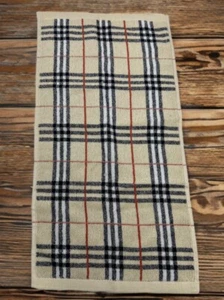 Hand Towel Tan Black Plaid 20 in x 10 in 100% Cotton - Picture 1 of 6