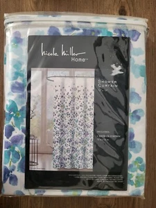 New Nicole Miller Home Fabric Shower Curtain 72" X 72" White Blue Purple... - Picture 1 of 2