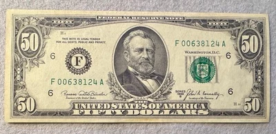 Rare 1969-B $50 Federal Reserve Note (Fr 2116-F) Atlanta only 512k printed - Image 1 of 2