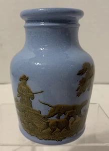 Antique 1856 British PrattWare Hunting Scene Stoneware Meat Paste Bottle - 4” - Picture 1 of 11
