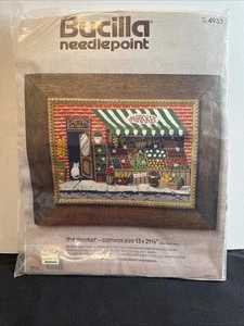 Bucilla Needlepoint # 4932 "The Market " Food & Kitty Cat Vintage Kit NOS - Picture 1 of 3