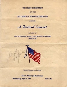 Programa de 1943 Educadores de Música del Sur Instituto de Tiempos de Guerra Concierto del Festival de Atlanta - Imagen 1 de 5