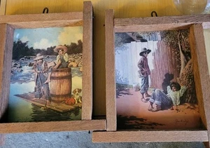 Vintage Tom Sawyer & Huck Finn Prints By Jim Daly Original Wood Frames 1970’s - Picture 1 of 3