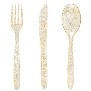 360 Plastic Silverware - Disposable Cutlery - Gold Glitter Plastic: 120 Forks... - Picture 1 of 9