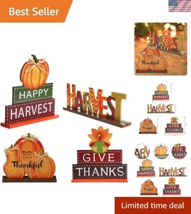 Elegante paquete de 4 centros de mesa de calabaza de madera de acción de gracias - decoración de otoño - Imagen 1 de 8