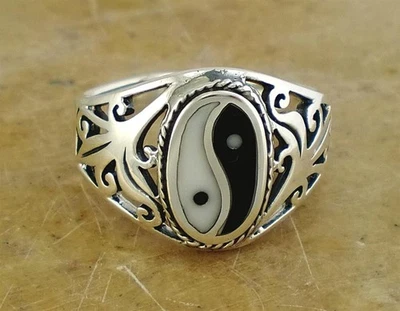 LARGE .925 STERLING SILVER YIN YANG RING size 10 style# r1928 - Image 1 of 3