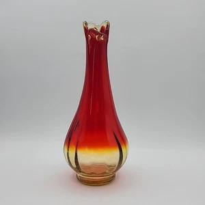 Vaso vintage MCM L. E. Smith rosso rubino amberina vetro oscillante 9,5" luminoso - Foto 1 di 10