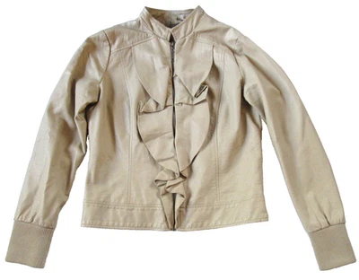 Chaqueta Joujou Mujer Crema Beige Marfil Volantes Frontal Imitación Cuero M Mediana Foto 1 de 4