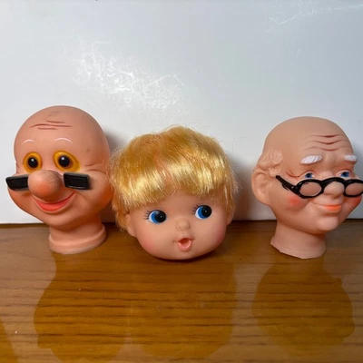 Lote Cabezas Muñeca Goma De Colección Viejo En Gafas Calvo Rubio Niña O Niño Artesanía Coser Foto 1 de 3