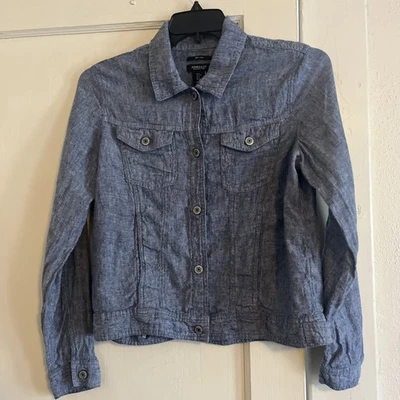 Jones & Co Women’s L Jacket Shirt 100% Linen Lightweight Blue Chambray Button - Image 1 of 4