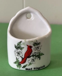 West Virginia Cardinal Souvenir Small 2.5” Tall Hanging Porcelain Holder  - Picture 1 of 5