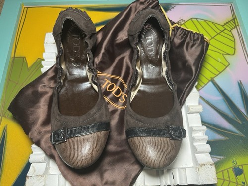 Tod’s Women’s Scrunch Ballet Flat Brown Suede size39 8.5