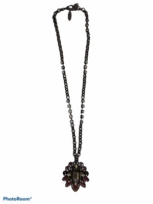 Collar Grueso Chico's Gris Oscuro Estrás con Broche Colgante Convertible Usado en Excelente Condición Foto 1 de 3