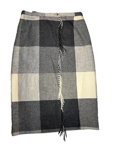 Pendleton 100% Wool Side Button Wrap Skirt Lined Gray Plaid A-Line Goth Emo Punk - Picture 1 of 5