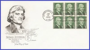 USA4 #1278 U/A ARTMASTER FDC BL6  Thomas Jefferson - Picture 1 of 1