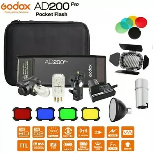 Godox AD200Pro Pocket Flash Light TTL 2.4GHSS Kit for Nikon Sony Canon Fuji DLSR - Picture 1 of 11