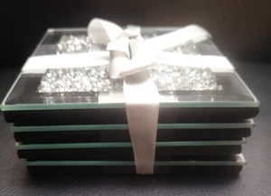 NEW❣️ Set Of 4 Mirror Crushed Diamond Bling Cup/Drink Coasters - Picture 1 of 6