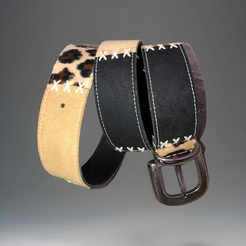 Cinturón para mujer M/L retazos gamuza/pelo de pantorrilla/cuero vegano estampado de leopardo Foto 1 de 4