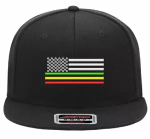 Rasta Flag Embroidery "OTTO SNAP" 6 Panel Mid Profile Snapback Hat Flat Bill - Picture 1 of 4
