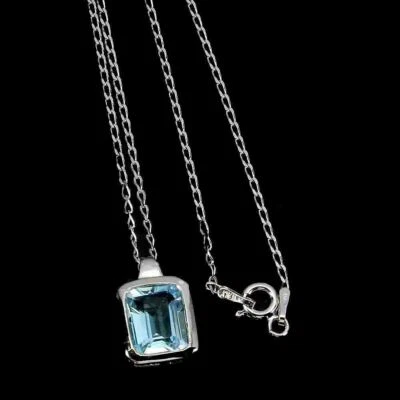 925 Argento Sterling Ottagono Topazio Blu Cielo 10x8mm Collana 45.7cm - Immagine 1 di 4