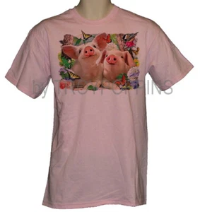 1-MENS WEAR-POSING PIGLETS CUTE PIGS BUTTERFLY FARM GEAR GRAPHIC PRINTED T-SHIRT - Picture 1 of 4