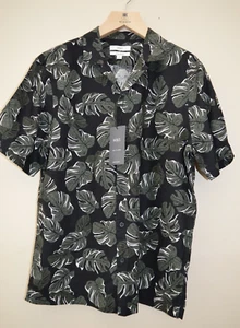 M&S Collection Mens Linen Blend Leaf Easy Iron Black Mix Shirt Sz M , L, XL - Picture 1 of 2