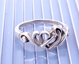 Vintage Sterling Silver Double Heart Band Ring size 3 - Picture 1 of 5