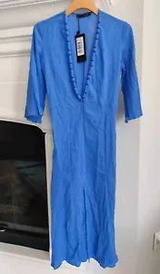 Vix By Paula Hermanny Swim Karlie Long Blue Dress Cover Up Beaded XS S NEW $298 - Picture 1 of 3
