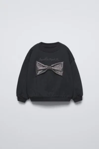 Zara Kids SWEATSHIRT WITH TIE In Black Size 2 Years New - Picture 1 of 6