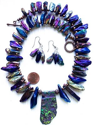 ENORME COLLAR GEODA CRISTAL DRUZY ÁGATA TITANIO CON PENDIENTES A JUEGO Foto 1 de 4