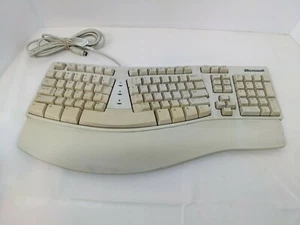Vintage Microsoft Keyboard Elite X03-51763 Natural PS2 Wired X03-51764 Stained - Picture 1 of 5