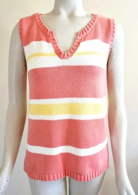 Suéter Top Jeanne Pierre Para Mujer Sin Mangas a Rayas, Rosa/Blanco/Amarillo, M Foto 1 de 4