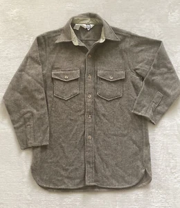 Vintage 60s 70s Woolrich Brown Tan Wool Button Up Flannel Shirt Sz Medium READ - Picture 1 of 10