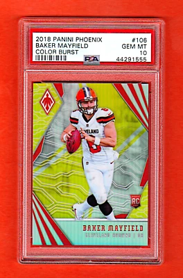 BAKER MAYFIELD 2018 PANINI PHOENIX COLOR BURST YELLOW SP RC # / 75 RC PSA 10 - Image 1 of 2