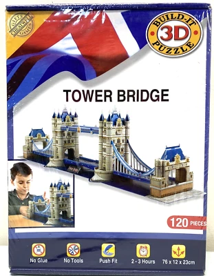 NIB CUBICFUN 3D Puzzle TOWER BRIDGE 120 Piece No Glue Tools Required 30'x4.7"x9" - Image 1 of 4