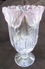 Block crystal vase pink tulips footed made Poland 7 1/2