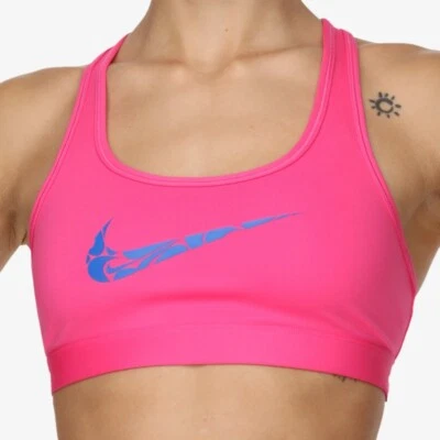NEW! NIKE [M] Women Swoosh NON-Padded Yoga/Gym Bra, Pink/Hyper Royal, FN2898-605 - Image 1 of 3