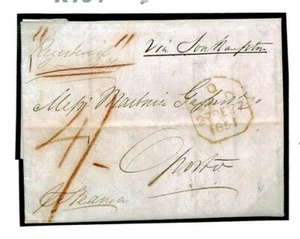 GB CORREO POSTAL BRITÁNICO REGISTRADO *Fenchurch St*Londres Portugal Oporto 1851 R164 - Imagen 1 de 6