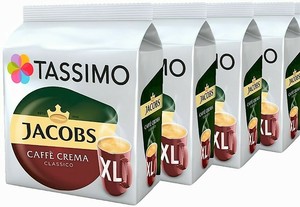 4 X Packs Tassimo Jacobs Coffee Crema Classic XL T Discs Pods - 64 drinks