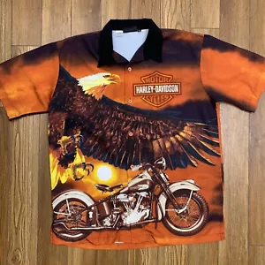 Harley Davidson Screamin Eagle Live Free Men Bald Eagle Motorcycle Hawaiian M - Picture 1 of 5