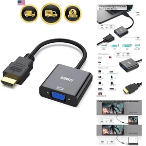 Versatile HDMI to VGA Adapter with Gold-Plated Connector - 1080p Performance - Picture 1 of 9