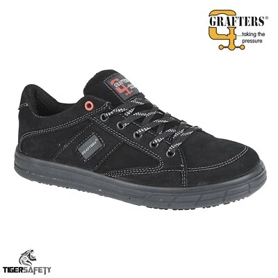 Grafters M9512AS S1 Src Daim Noir Acier Bout Coqué Patineuse Sécurité Basket Ppe - Photo 1/2