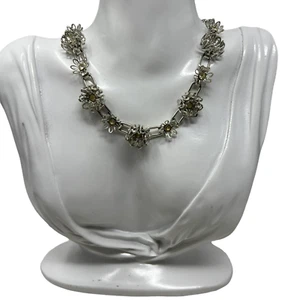 Vintage Choker Necklace Raised 3D Flowers Rhinestone Center Adjustable - Picture 1 of 7