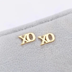 Fabulous Two Letter Custom Personalized Stud Earrings In Real 10K Yellow Gold - Picture 1 of 4