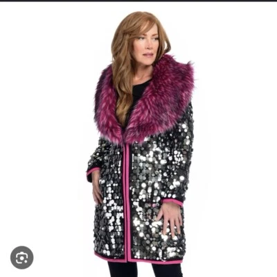 Donna Salyers Fabulous Furs, fieltro “Headliner” y lentejuelas de piel sintética, abrigo pequeño. Foto 1 de 4